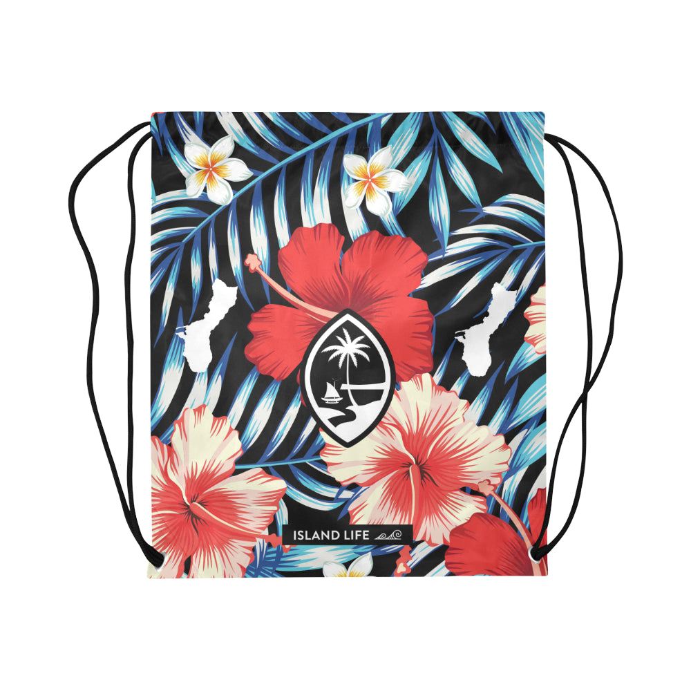 Guam Tropical Floral Large Drawstring Bag