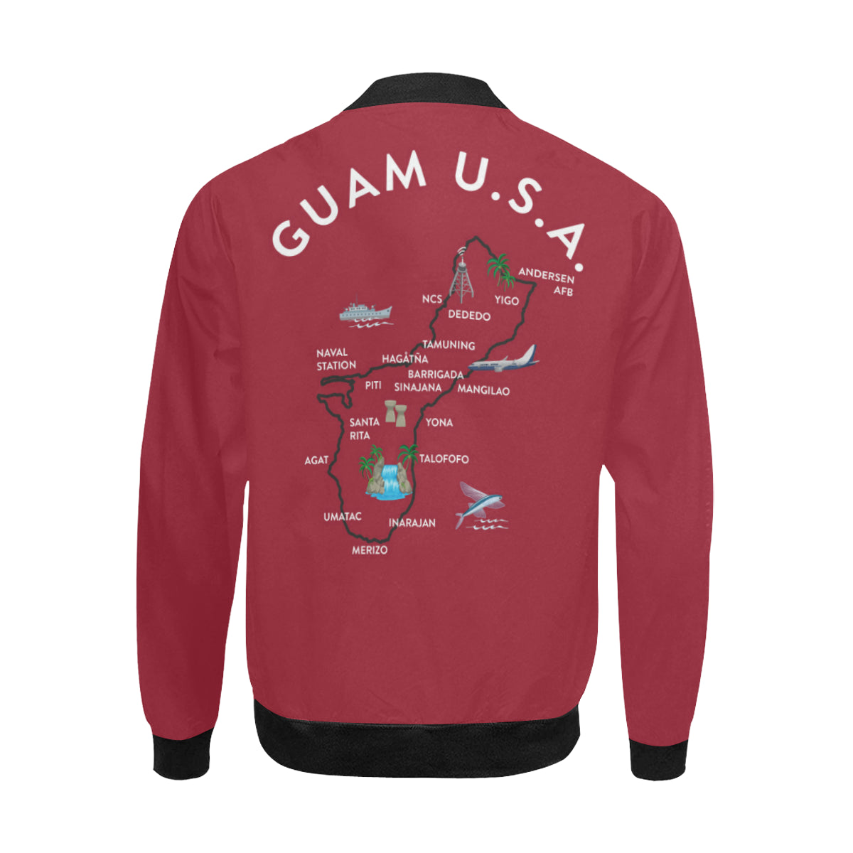 Guam Map Red Men's Bomber Jacket