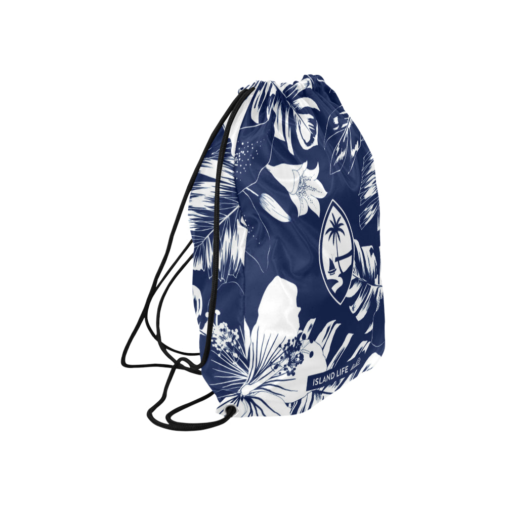 Guam Blue Floral Large Drawstring Bag