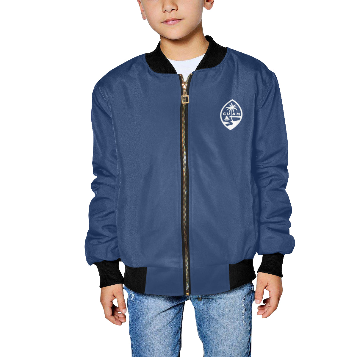 Kids Guam Map Blue Bomber Jacket