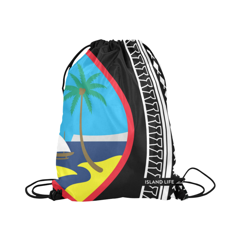 Hafa Adai Guam Tribal Black Large Drawstring Bag