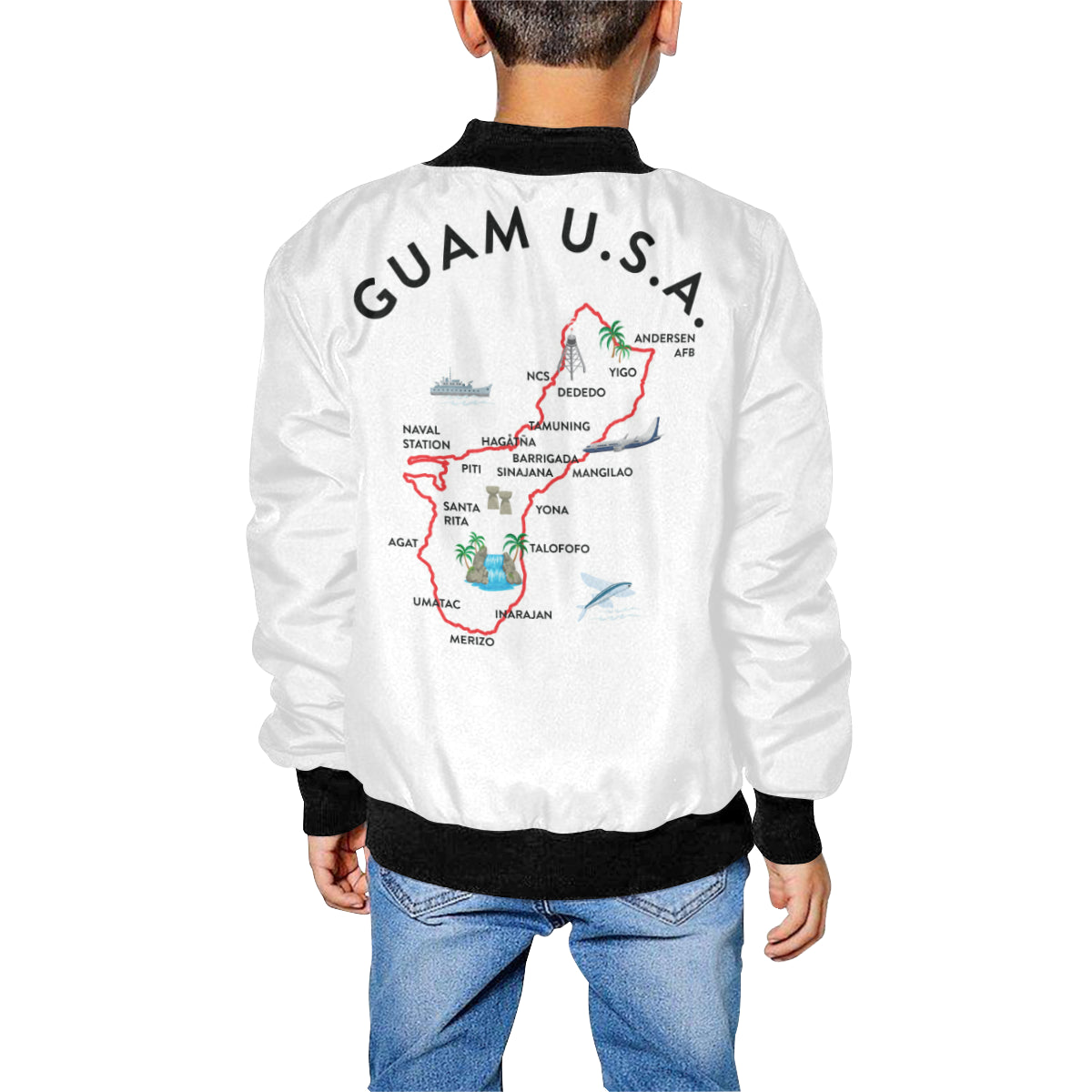 Kids Guam Map White Bomber Jacket