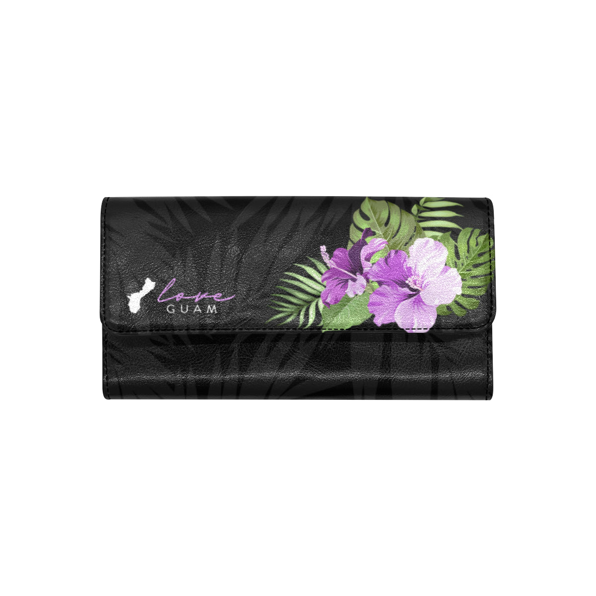 Love Guam Purple Hibiscus Women's Trifold Wallet
