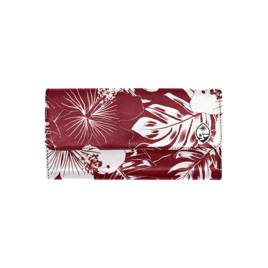 Guam Hibiscus Floral Dark Red Women's Trifold Wallet