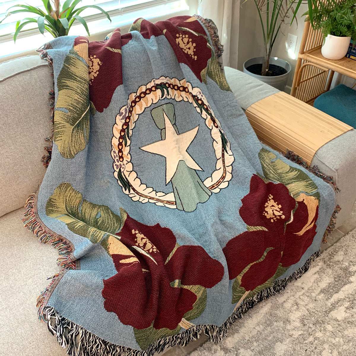 CNMI Seal Hibiscus Paradise Woven Blanket