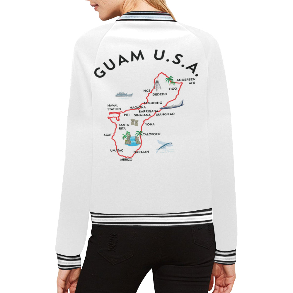 Guam Map Women's Black Striped Bomber Jacket