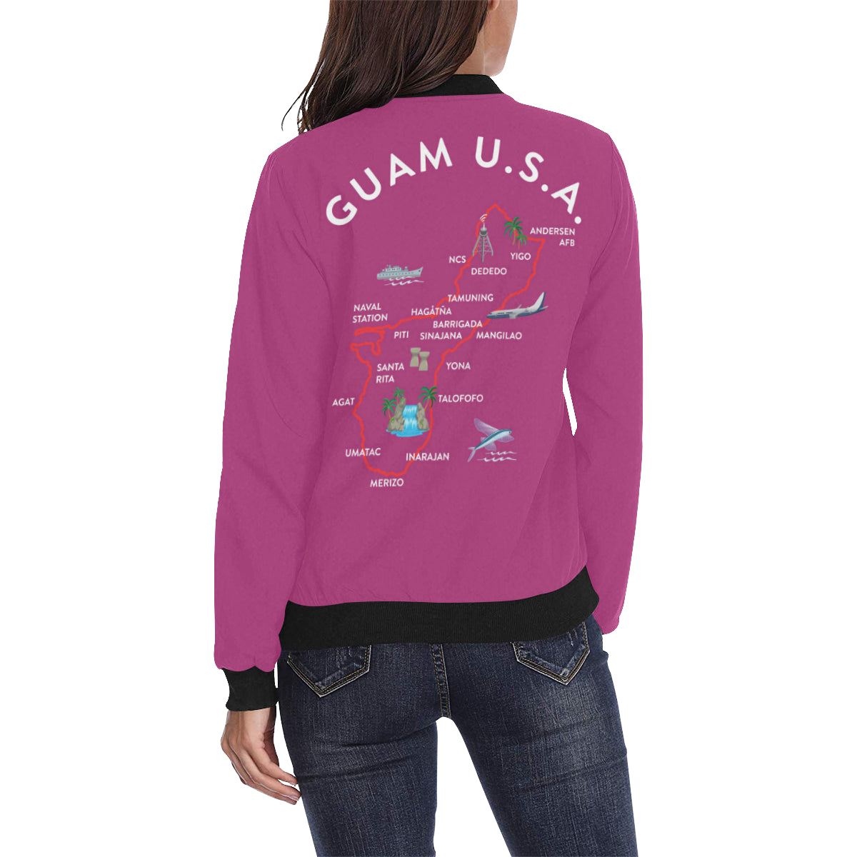 Guam Map Fuchsia Women's Bomber Jacket