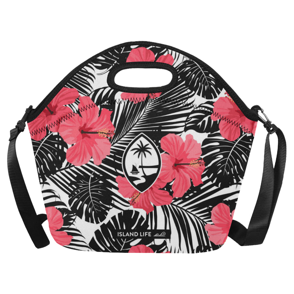 Guam Pink Black Hibiscus Leaves Neoprene Lunch Bag Large