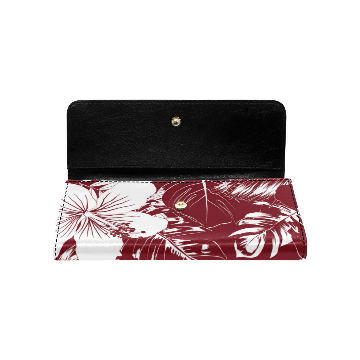 Guam Hibiscus Floral Dark Red Women's Trifold Wallet