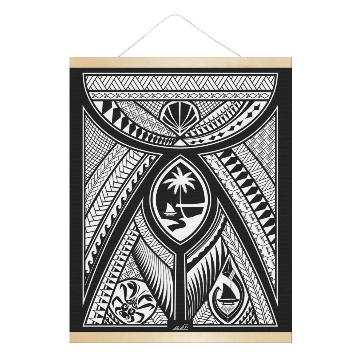 Guahan Modern Tribal Hanging Canvas Poster with Wood Frame