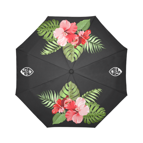 Guam Seal Hibiscus Black Automatic Folding Umbrella