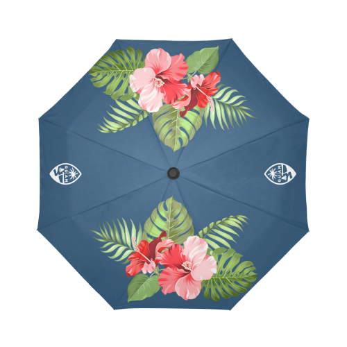 Guam Seal Hibiscus Navy Blue Automatic Folding Umbrella