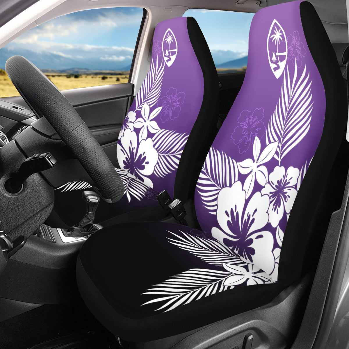 Guam Tropical Hibiscus Purple Full Set Car Seat Covers (Set of 3)