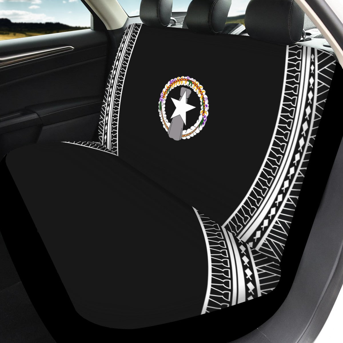 CNMI Saipan Tinian Rota Modern Tribal Black Full Set Car Seat Covers (Set of 3)