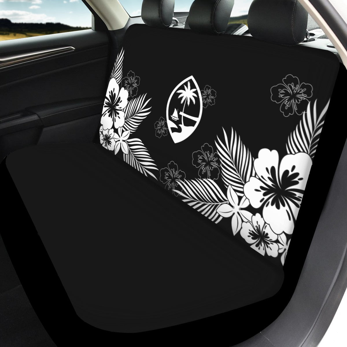 Guam Tropical Hibiscus Black Full Set Car Seat Covers (Set of 3)