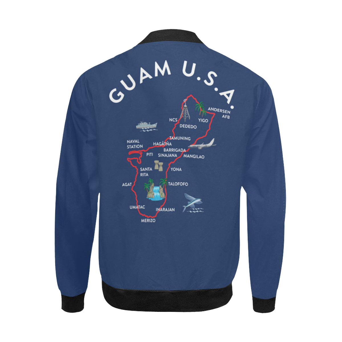 Guam Map Blue Men's Bomber Jacket