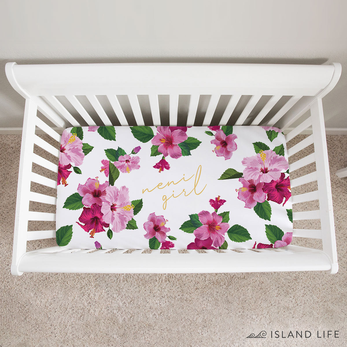 Neni Girl Fuchsia Hibiscus Guam CNMI Baby Crib Sheet