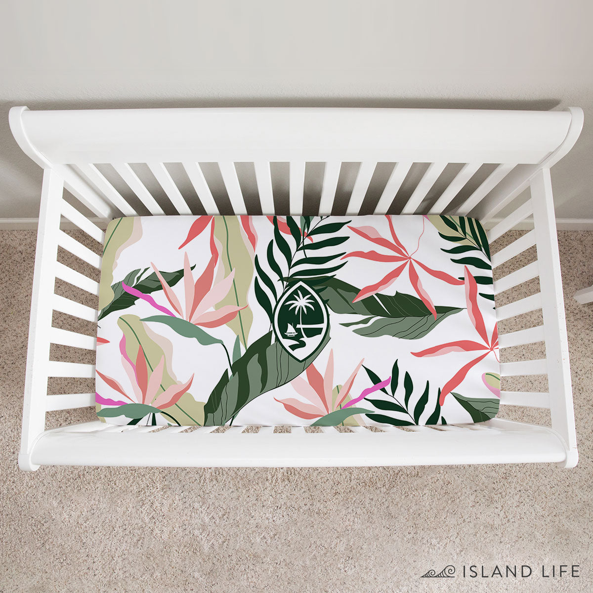 Guam White Birds of Paradise Baby Crib Sheet