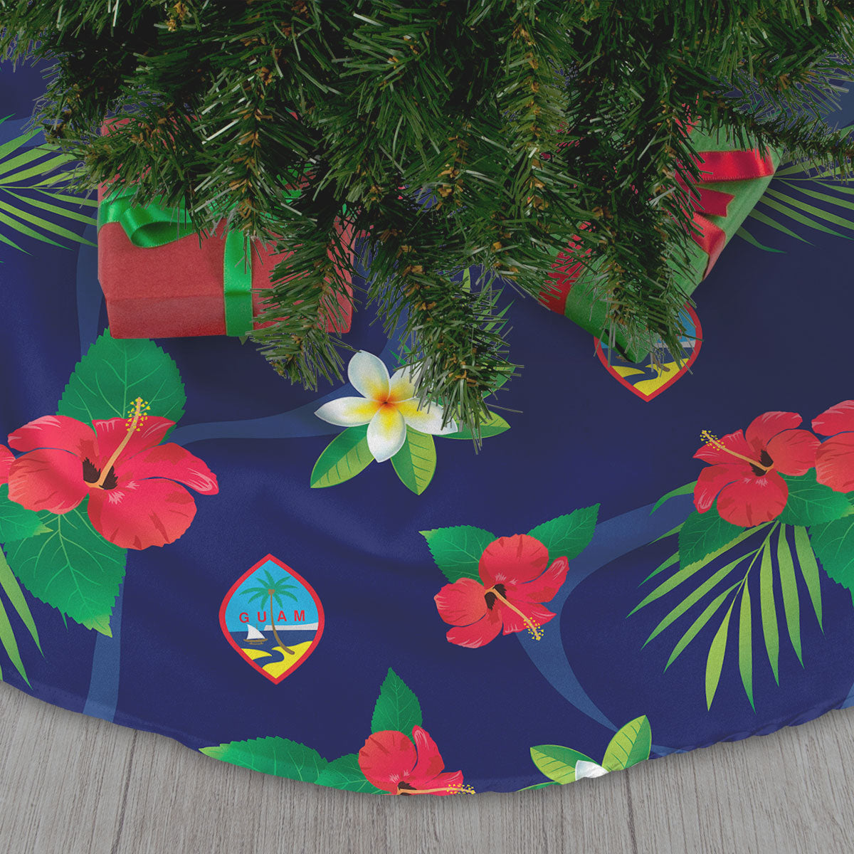 Guam Flag Flowers Christmas Tree Skirt