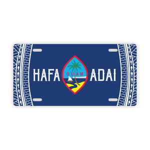 Hafa Adai Guam Tribal Blue Car License Plate