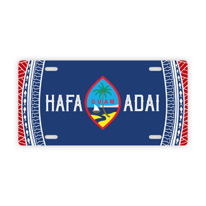 Hafa Adai Guam Tribal Red White Blue Car License Plate