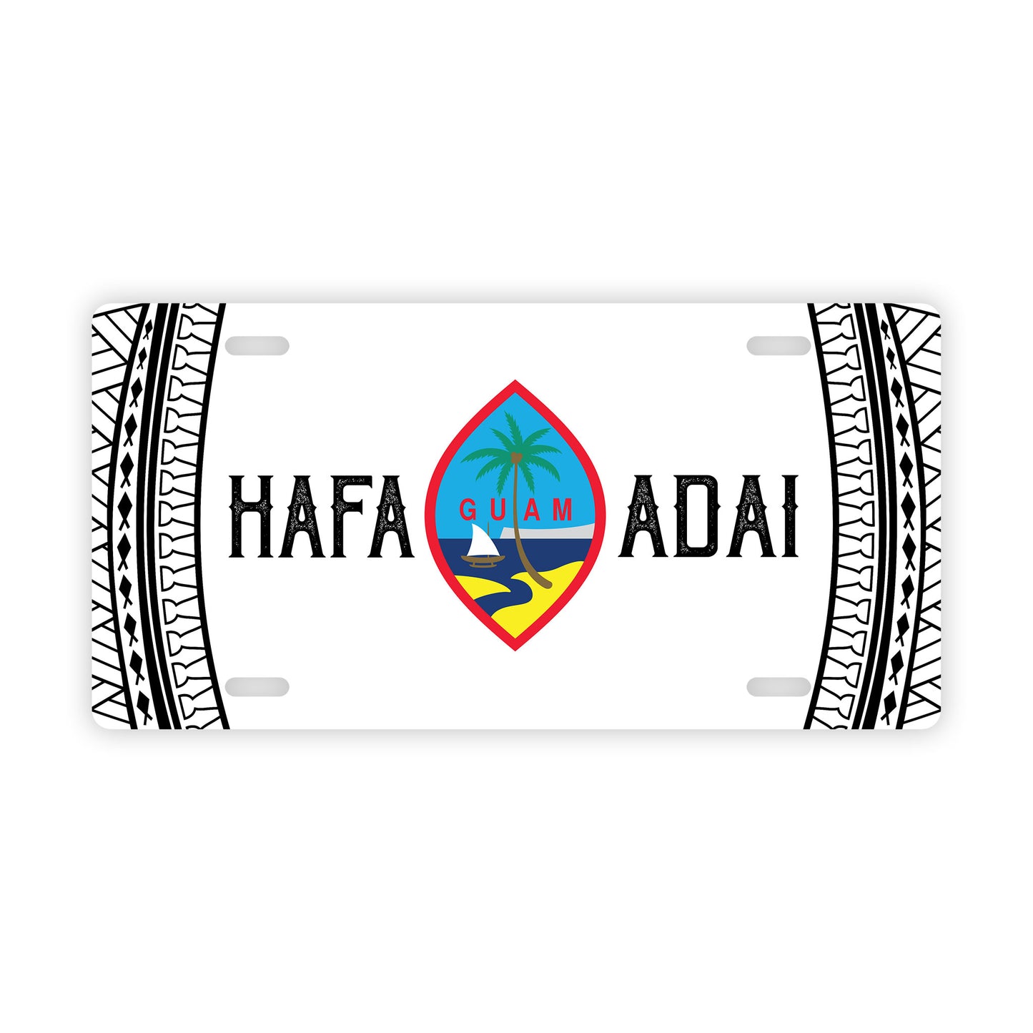 Hafa Adai Guam Tribal White Car License Plate