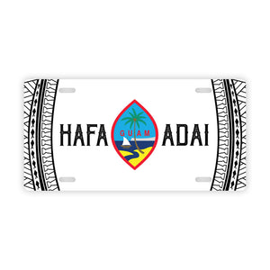 Hafa Adai Guam Tribal White Car License Plate