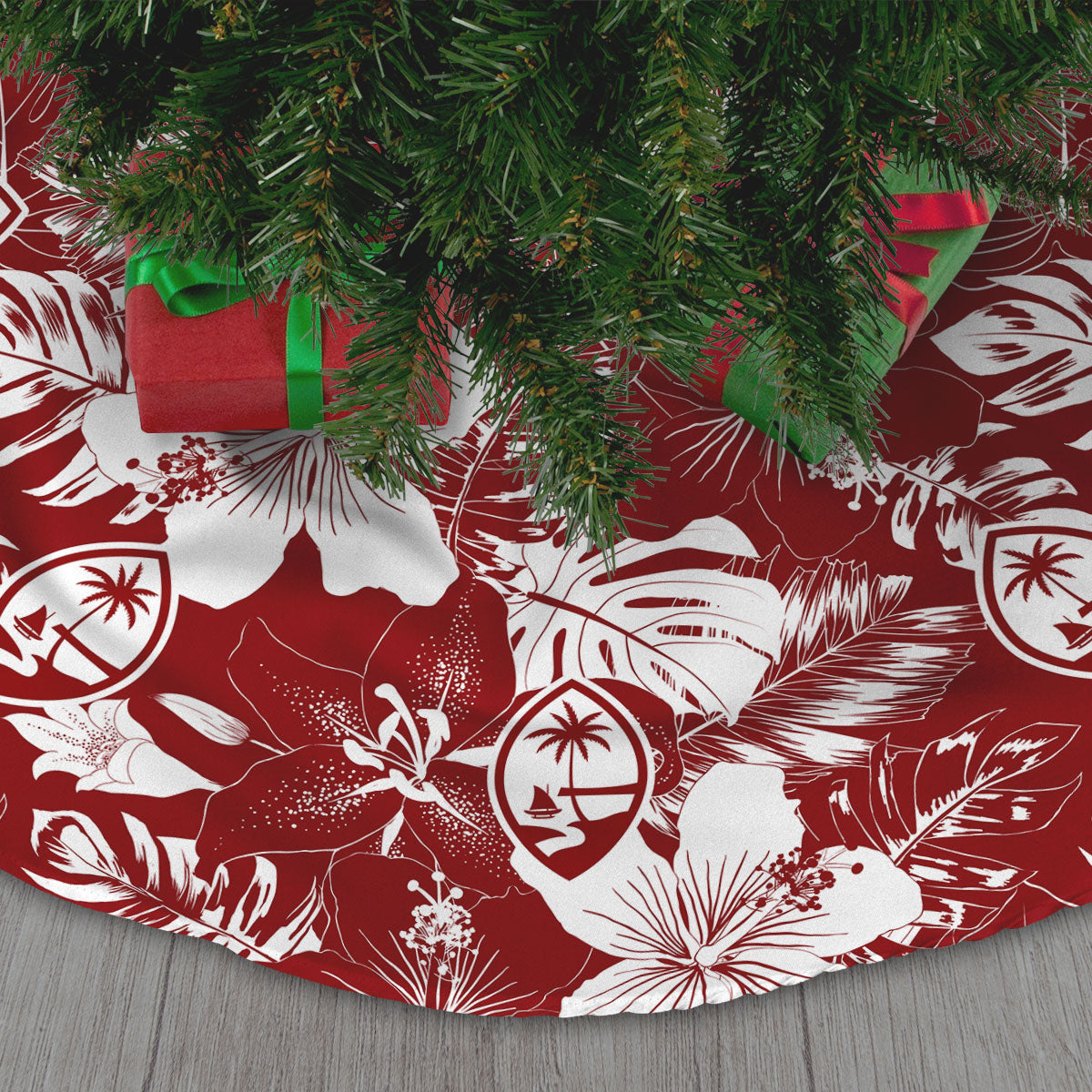 Guam Red Hibiscus Christmas Tree Skirt