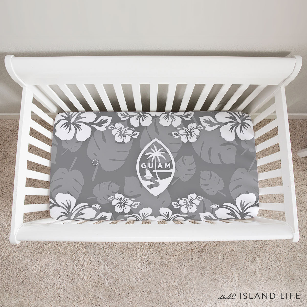 Guam Seal Gray Hibiscus Baby Crib Sheet