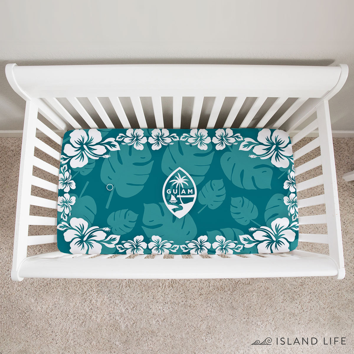 Guam Seal Teal Hibiscus Baby Crib Sheet