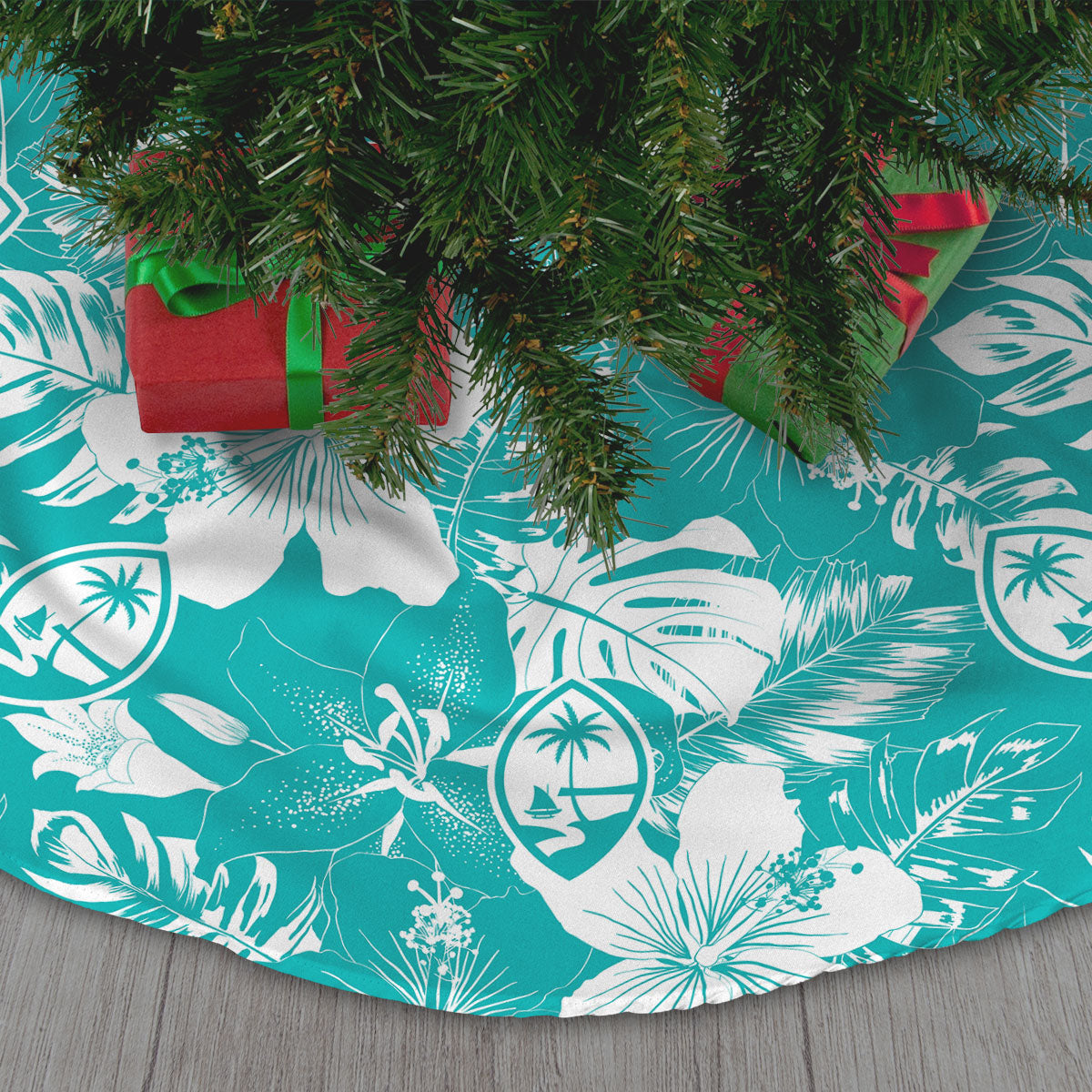 Guam Teal Hibiscus Christmas Tree Skirt