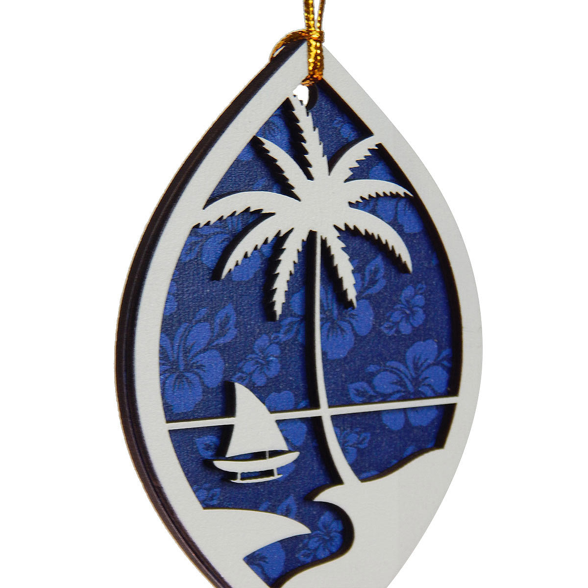 Guam Seal Blue Hibiscus Layered Wood Ornament