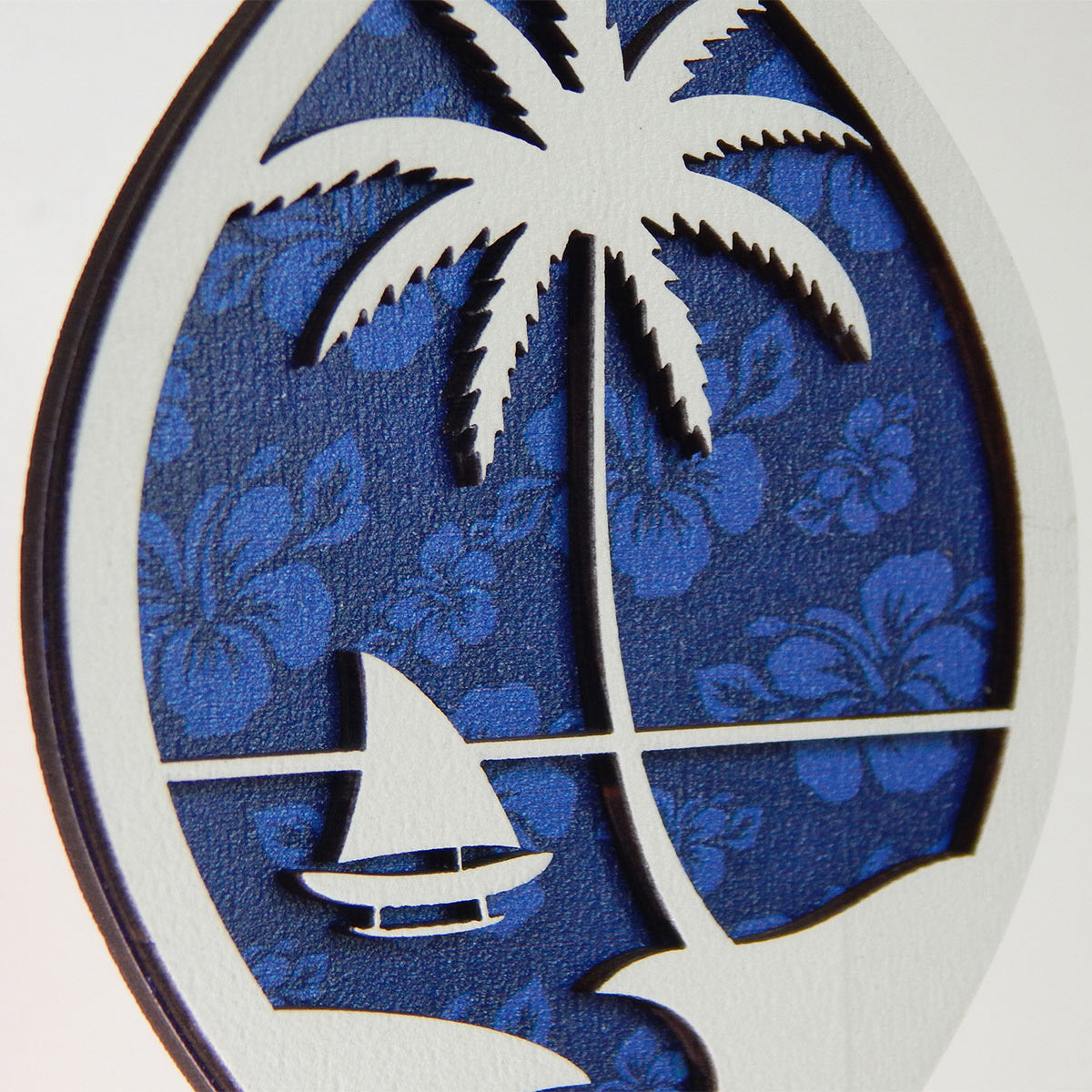 Guam Seal Blue Hibiscus Layered Wood Ornament
