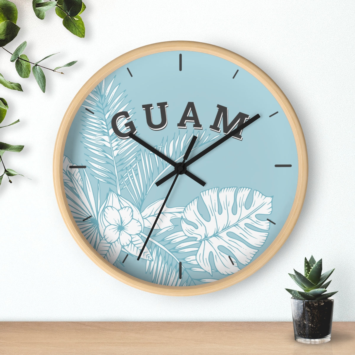 Guam Jungle Leaves Blue Wall Clock