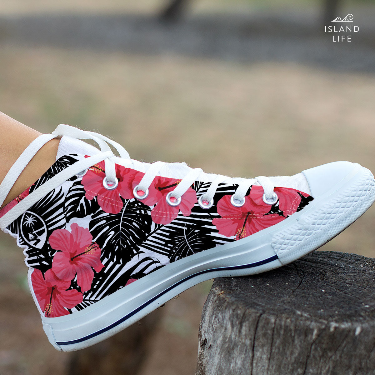 Guam Pink Black Hibiscus High Top Shoe