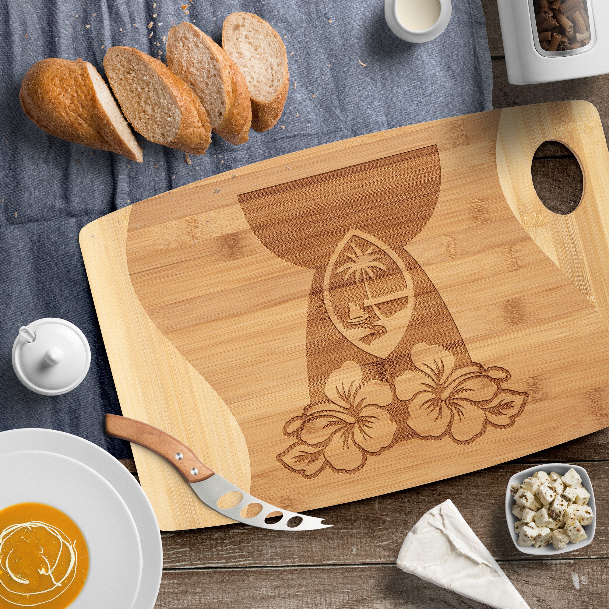 Guam Latte Stone Flowers Organic Bamboo Cutting Board