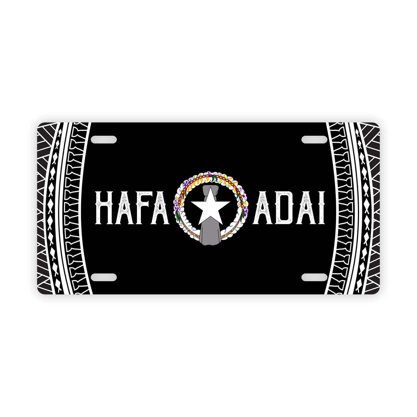 Hafa Adai Tribal Black CNMI Saipan Tinian Rota Car License Plate