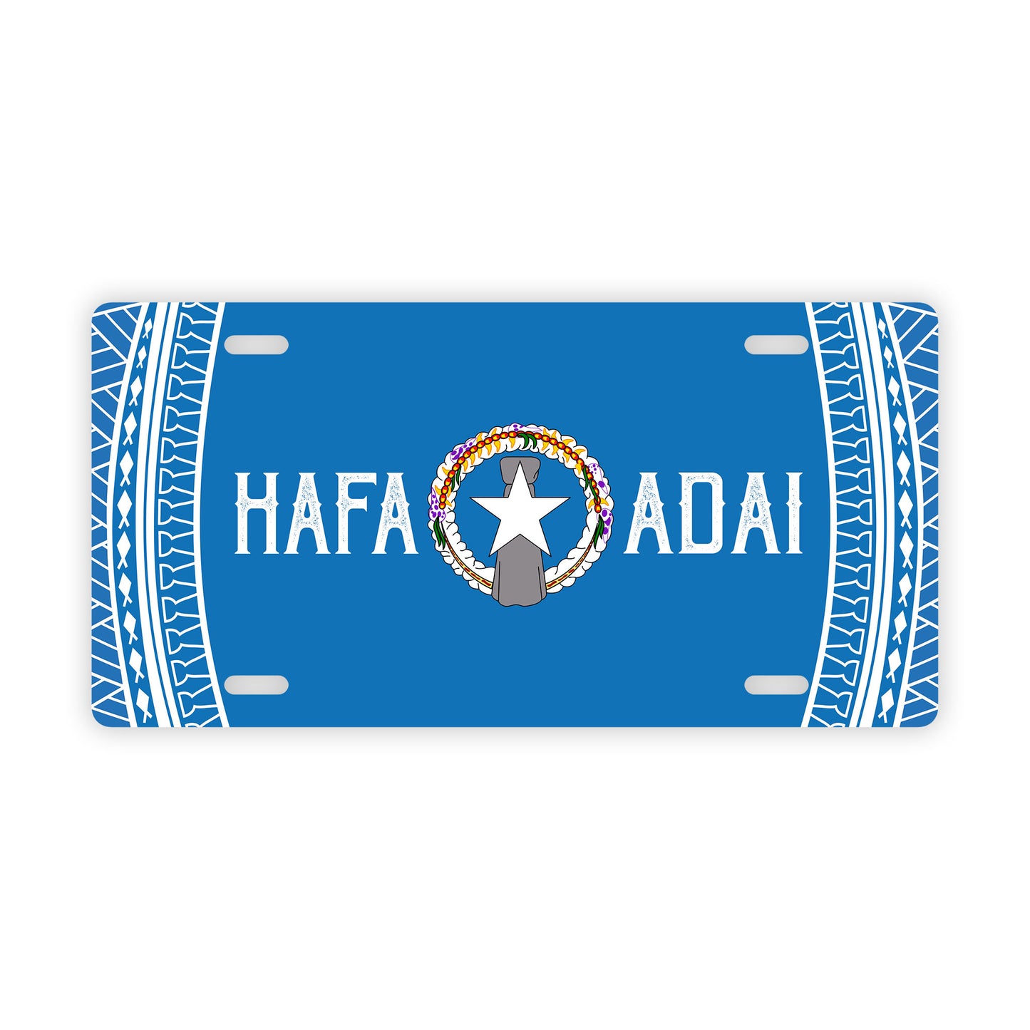 Hafa Adai Tribal Blue CNMI Saipan Tinian Rota Car License Plate