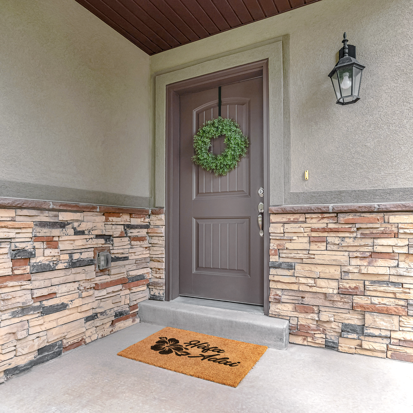 Hafa Adai Hibiscus Guam CNMI Outdoor Coir Door Mat