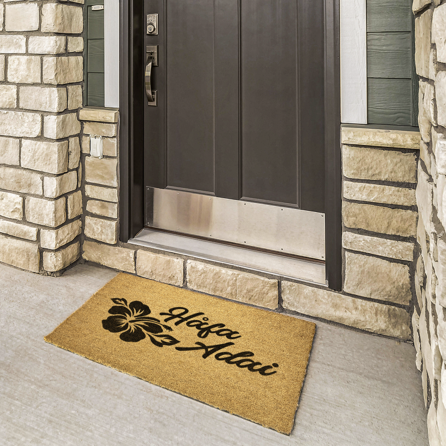 Hafa Adai Hibiscus Guam CNMI Outdoor Coir Door Mat