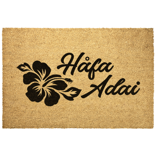 Hafa Adai Hibiscus Guam CNMI Outdoor Coir Door Mat