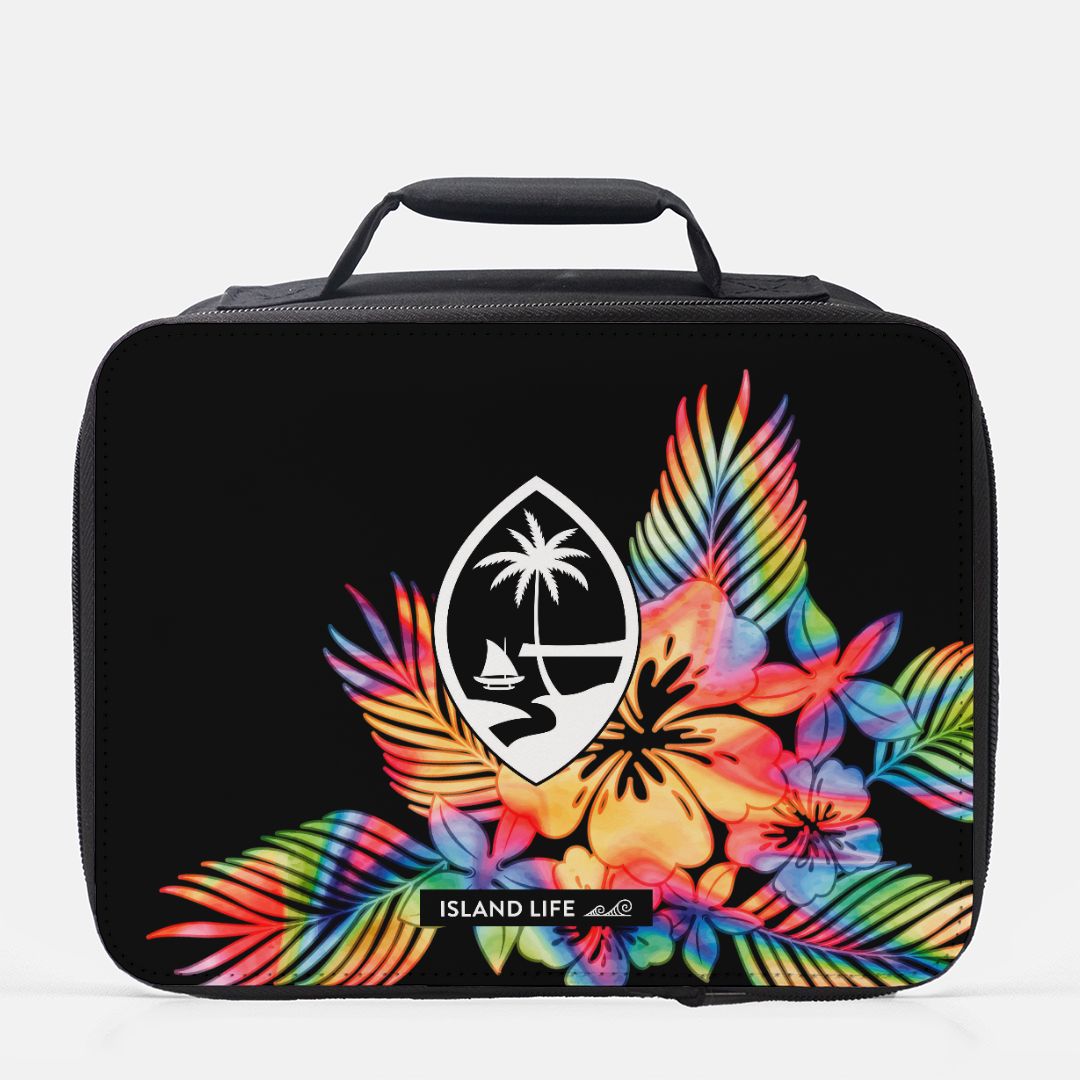 Guam Tropical Hibiscus Tie Dye Black Insulated Lunch Box