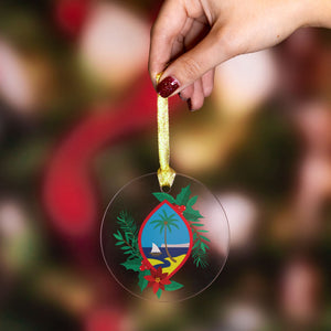 Guam Seal Holly Christmas Clear Acrylic Round Ornament