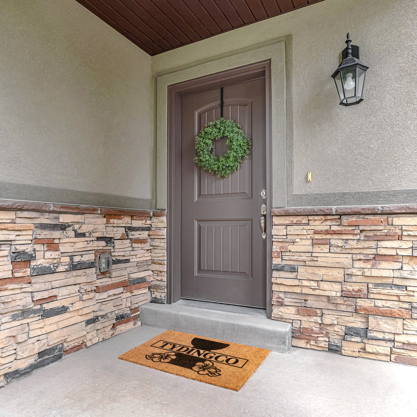 Personalized Latte Stone Hibiscus Outdoor Coir Door Mat