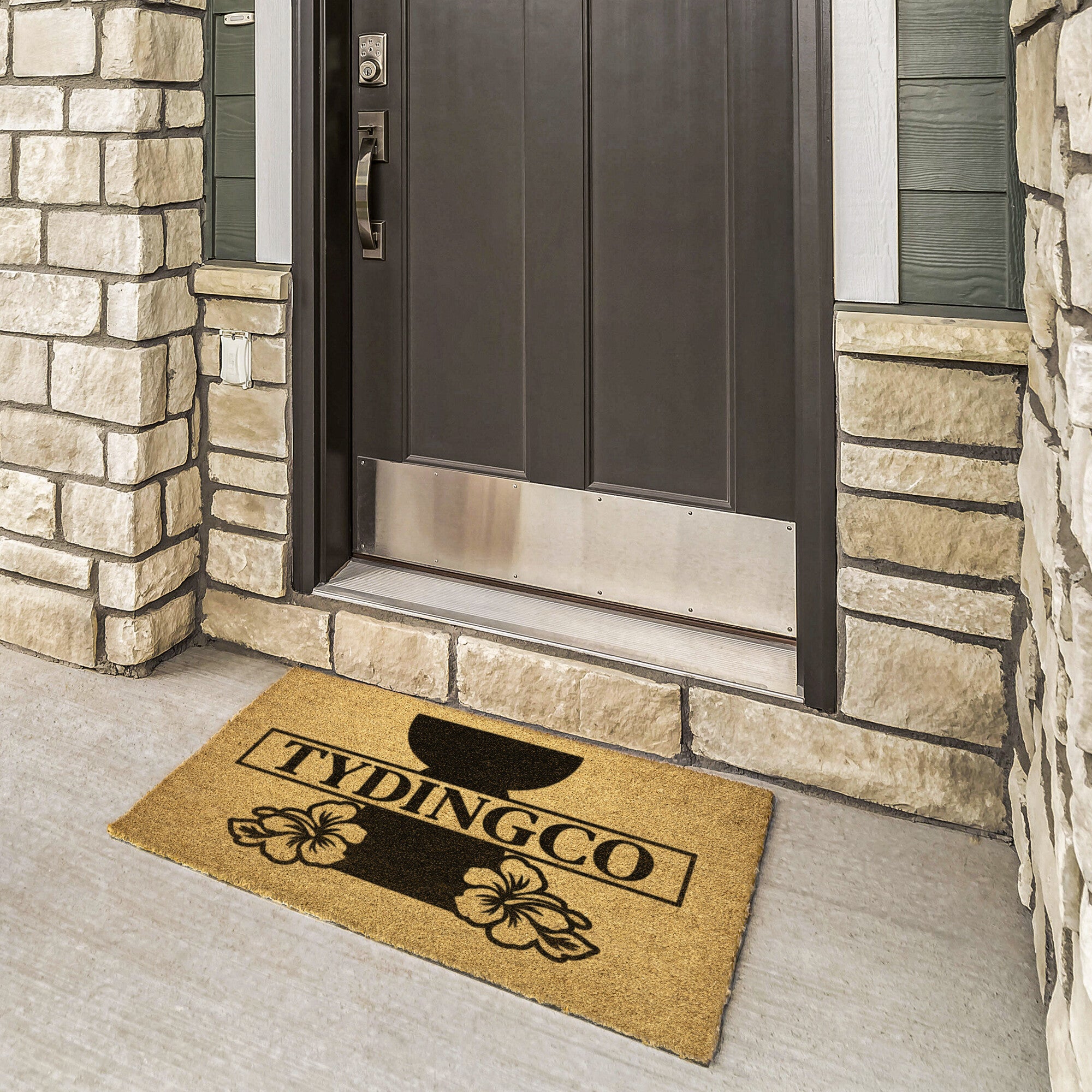 Personalized Latte Stone Hibiscus Outdoor Coir Door Mat