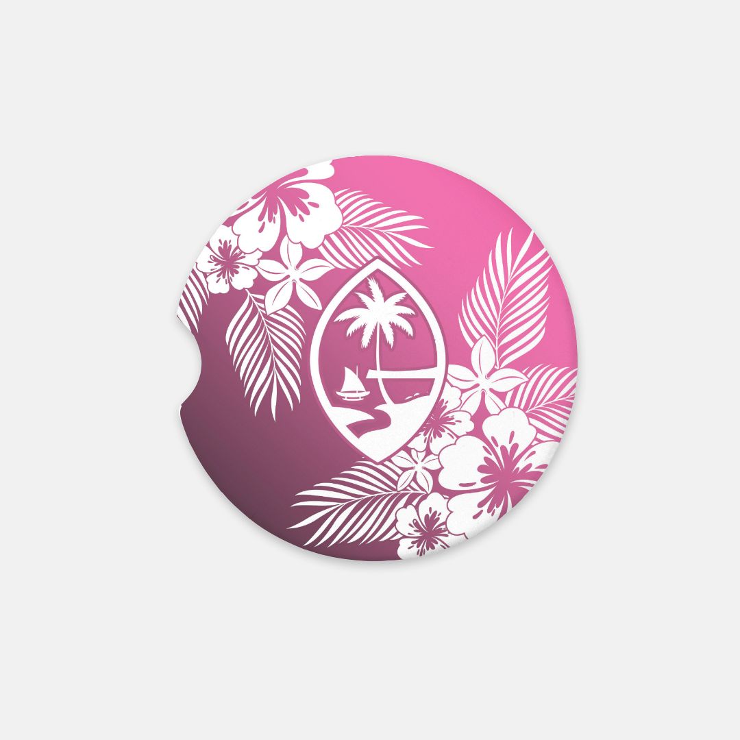 Guam Tropical Hibiscus Pink Sandstone Car Coaster