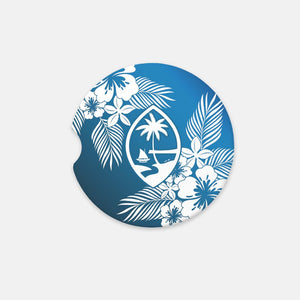 Guam Tropical Hibiscus Blue Sandstone Car Coaster