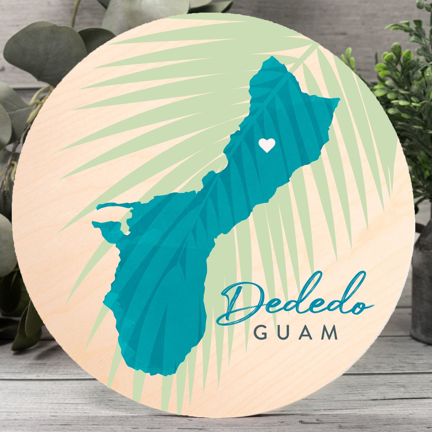 Guam Village Round Wood Sign 12"