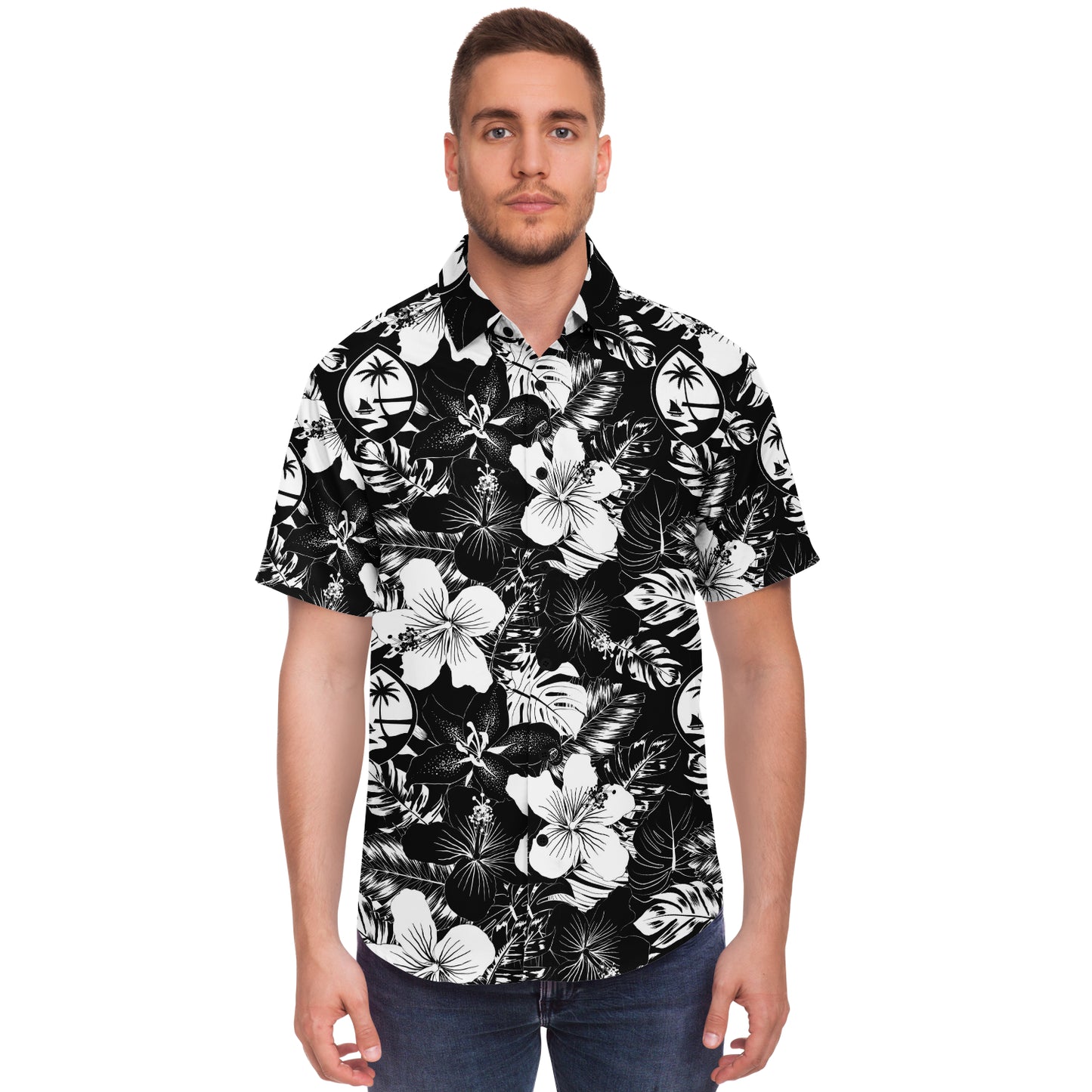 Guam Black Hibiscus Button Down Shirt Size Medium - Ready to Ship