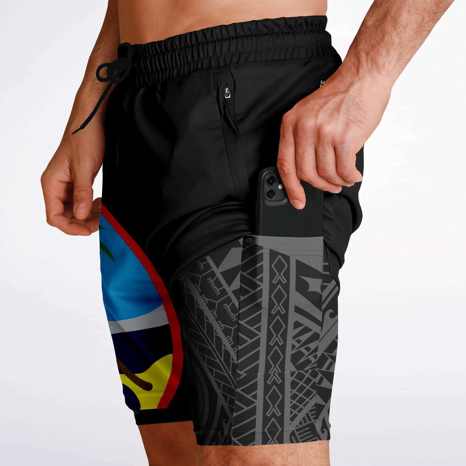 Guam Tribal Layer 2-in-1 Phone Pocket Active Shorts
